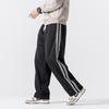 Unisex Winter Warm Fleece-Lined Straight Leg Stripe Pants Streetwear Casual Trousers Teens