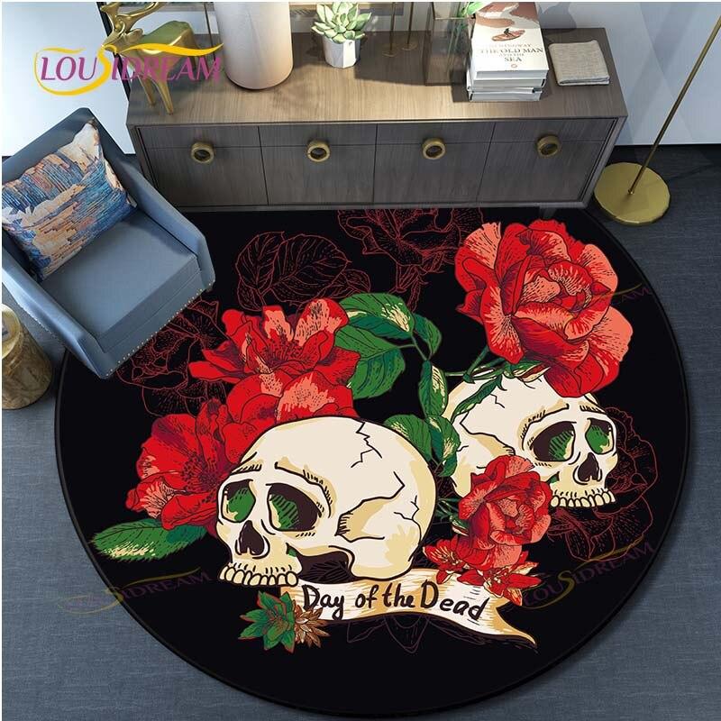 Skull 3D Print Waterproof and Non-slip Circle Cute Floor Rug Round Area Rugs Living Room Children Chair Tent Play Game Carpets