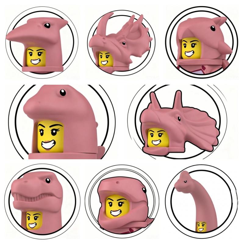 Dinosaur Jurassic Triceratops Brachiosaurus Figure Head Cover Helmet, Multi-color Options Building Blocks Toy