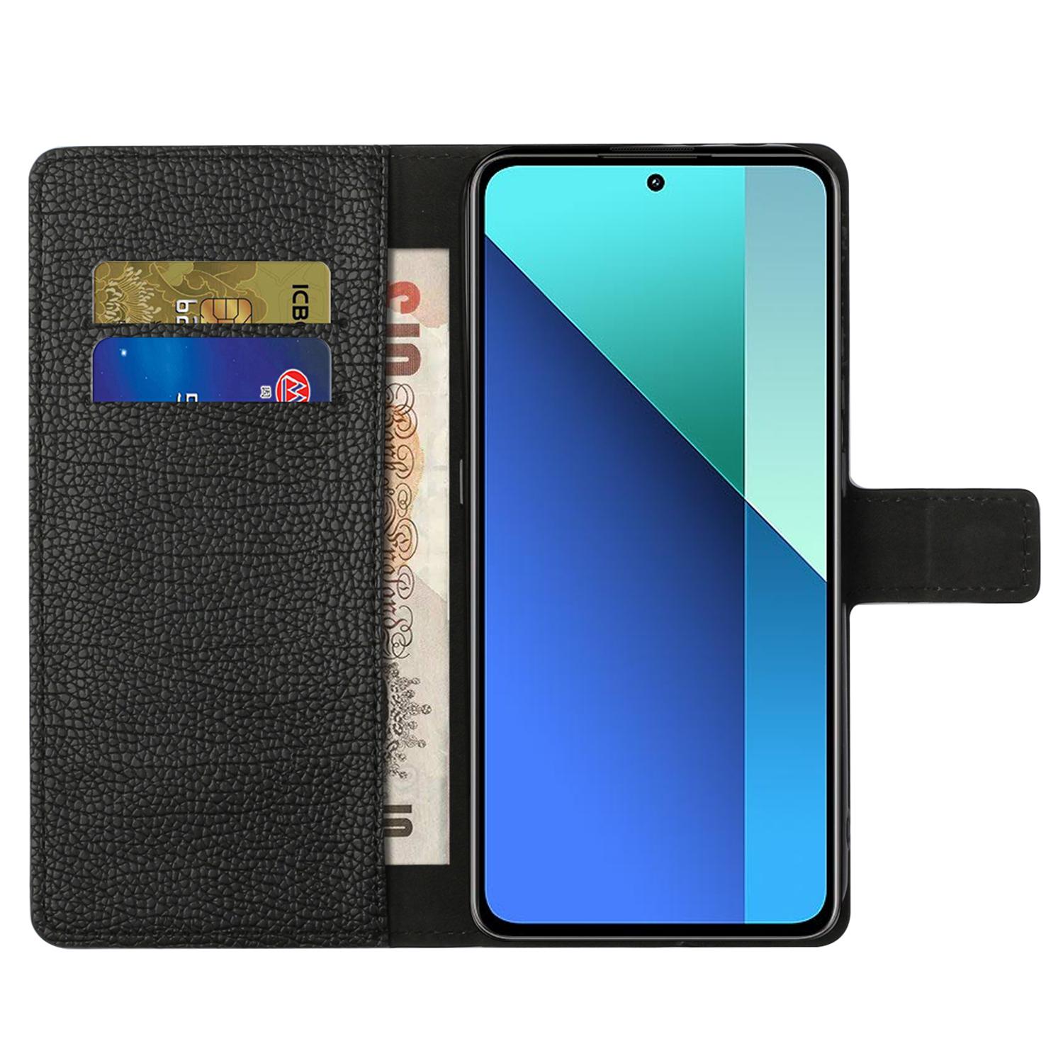 

For Xiaomi Redmi Note 13 4G Case Litchi Texture Wallet Phone Leather Cover Black