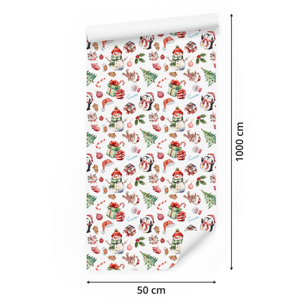 Christmas wallpaper white, coral, light gray and beige 50x1000