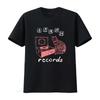 Sarah Records Vintage Style Cat Turntable Screen Print  Black T Shirt Vintage Washed Casual Unisex Graphic Streetwear Homme
