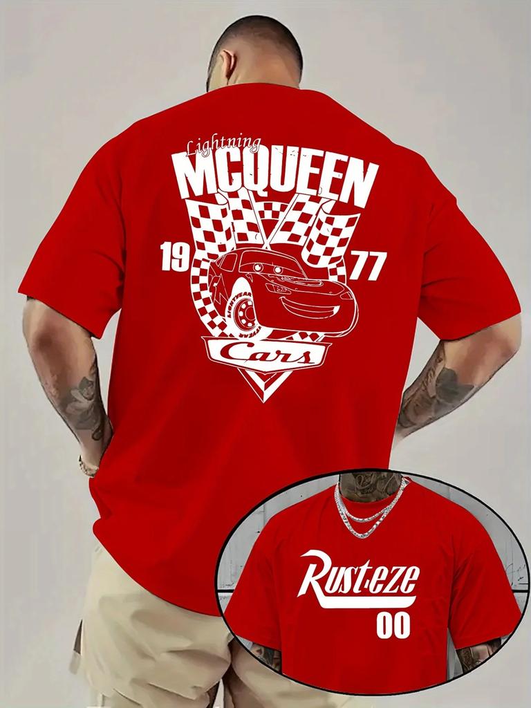 Tricou Bărbați Disney Cars Lightning McQueen, 100% Bumbac Pur cu Mânecă Scurtă, Top Bărbați la Modă și de Înaltă Calitate