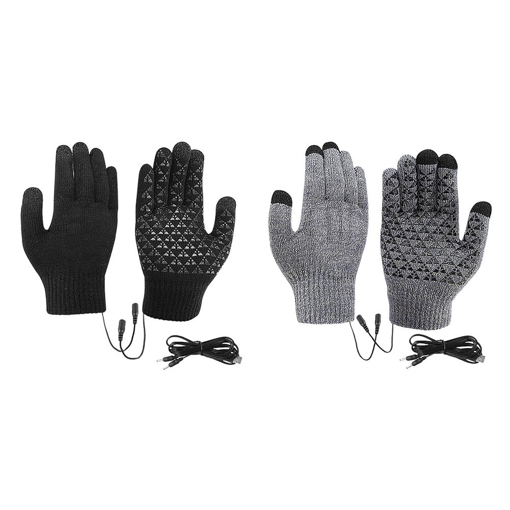 USB Heated Knitted Gloves Touch Screen Gloves Non-Slip Thermal Knitting Mitts Winter Cycling Gloves for Autumn Winter