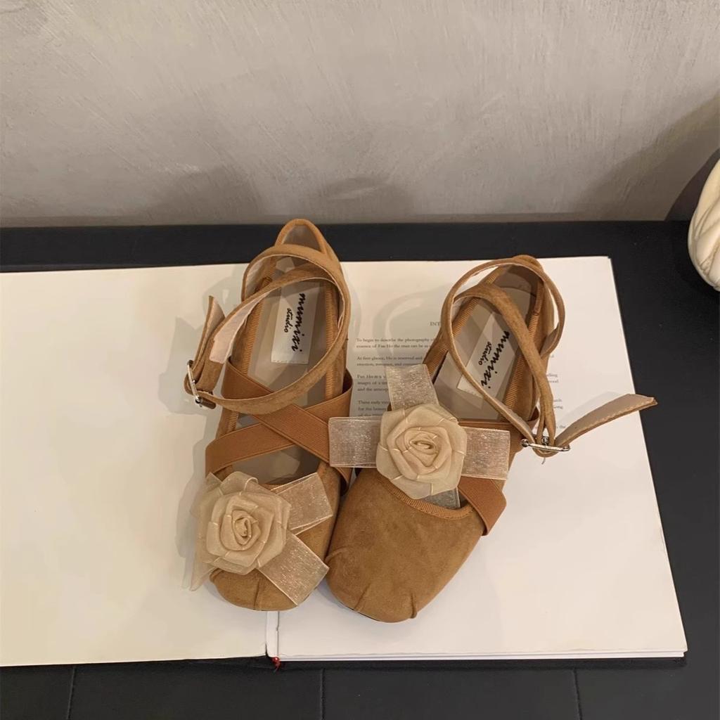 Mary Jane single shoes women's spring 2025 ankle straps ballet shoes French shallow mouth retro flat shoes