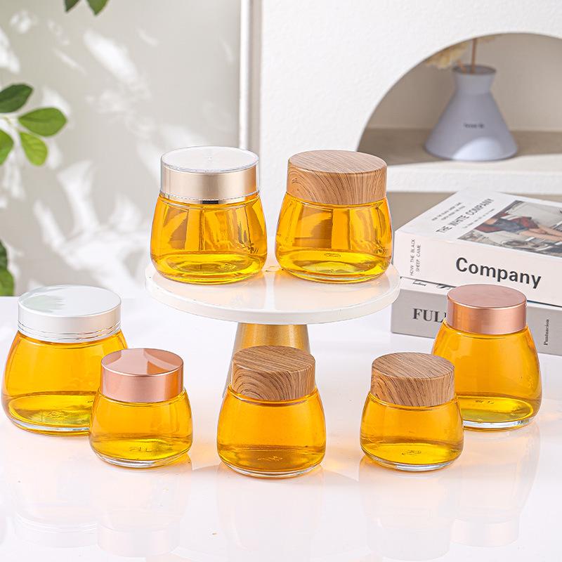 Transparent Round Honey Dispensing Glass Bottle