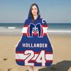 Hockey Jersey Hooded Beach Towel, "Hollander 24" Peak Showdown Design, Microfiber Quick-Dry Bath Robe for Sports Fans
