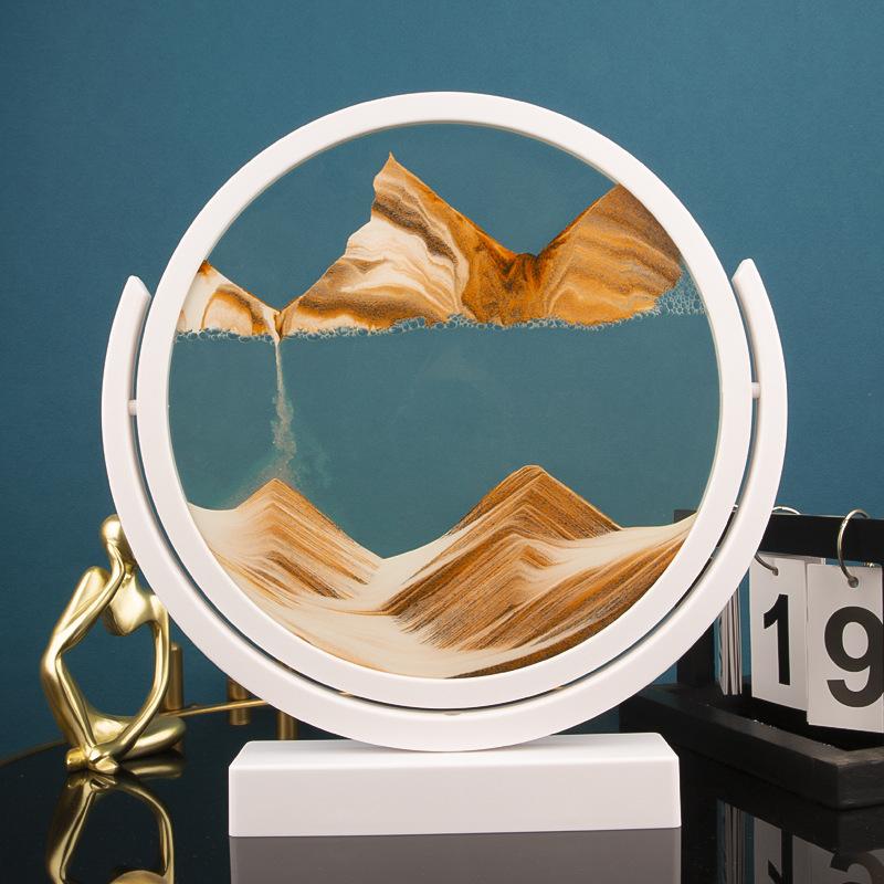 Rotatable Sandscape Moving Sand Art Picture Round Glass Deep Sea 3D Hourglass Quicksand Flowing Sand Painting Home Decor Gifts