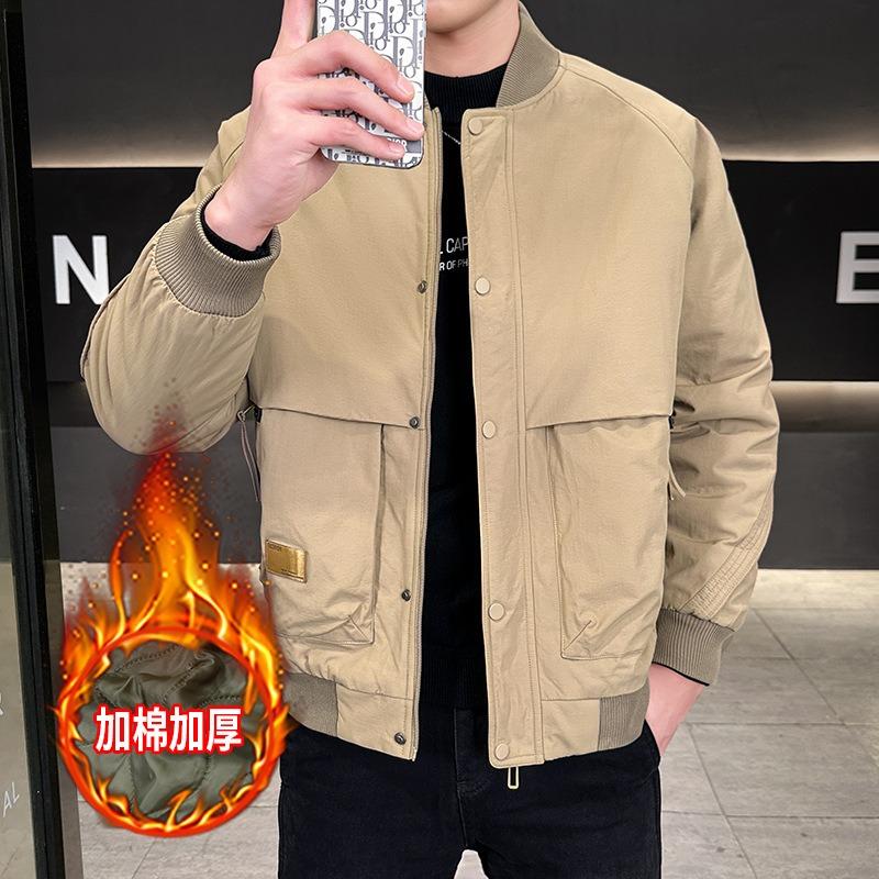 OO Stand-up Collar Padded Jacket Men's Autumn and Winter Padded Jacket Thickened Tooling Loose Padded Jacket Top Coat Men