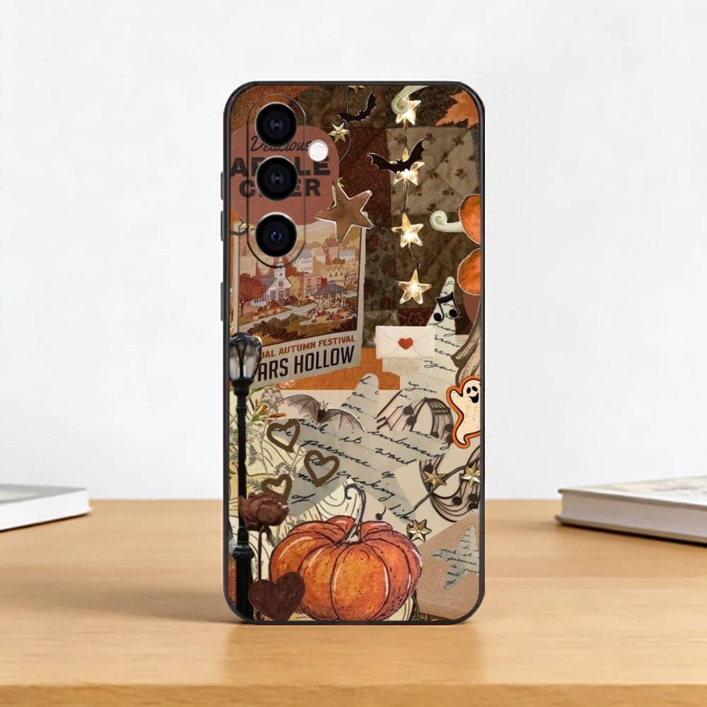 Autumn leaves P-pumpkin Phone Case For Samsung Galaxy A73,A72,A71,A70,A53,A52,A51,Soft Silicone Black Cover