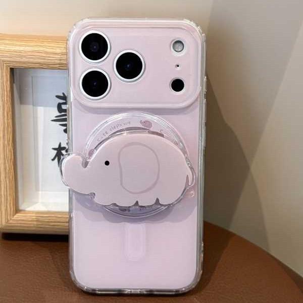 Lila Elefantenbaby Magnetischer Gürtelhalter für iPhone Transparente Niedliche Hülle Weiche Handyhülle