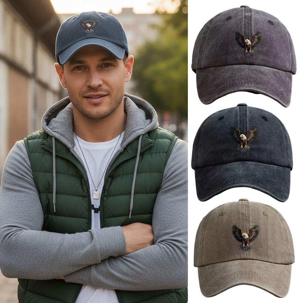 Gewaschene Baumwolle Adlerflügel Print Baseballkappe Schirm Verblasste Baseballmützen Verstellbar Outdoor Freizeit Schirmmütze
