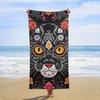 Day of The Dead Kitty Cat Sugar Skull Beach Towel, Cute Oversized Quick Dry Absorbent, Sand Free Lightweight Travel Pool Mat