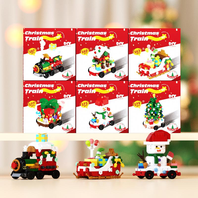 Non-Toxic New Christmas Mini Building Block Santa Claus Train Model Building Block Diy Ornaments Bricks Toys For Children Adult Gift