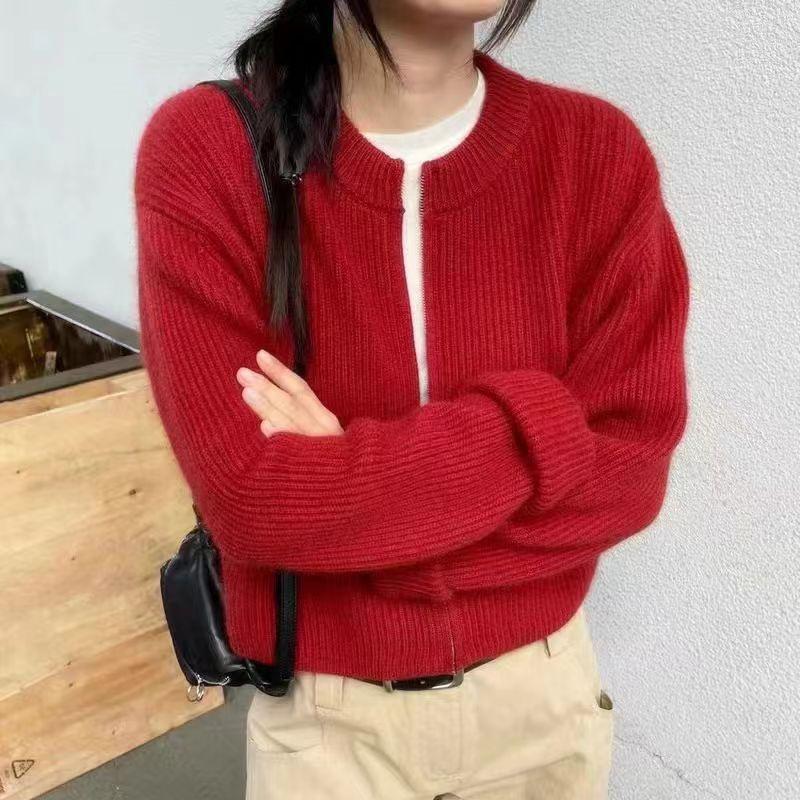 Wool Zip-Up Cardigan: Heavyweight, Long Sleeve, Slimming Outerwear, Lazy Style