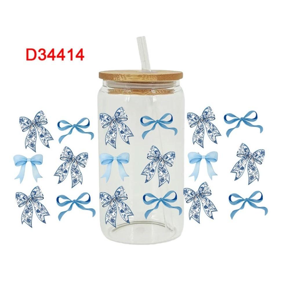 New Waterproof UV DTF Transfer Sticker Clear Smooth Pink Bow Decals DIY Wrap Stickers For 16Oz Glass Cup