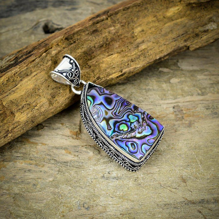 

Abalone Shell Gemstone Handmade 925 Sterling Silver Jewelry Pendant 2.17 M-3