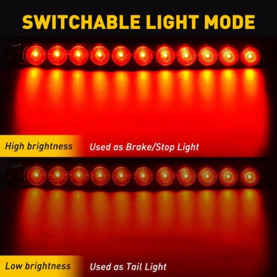 2PCS 15" Red LED Truck Trailer Strip Brake 3Rd Lights Rear Turn Tail Light Bar A