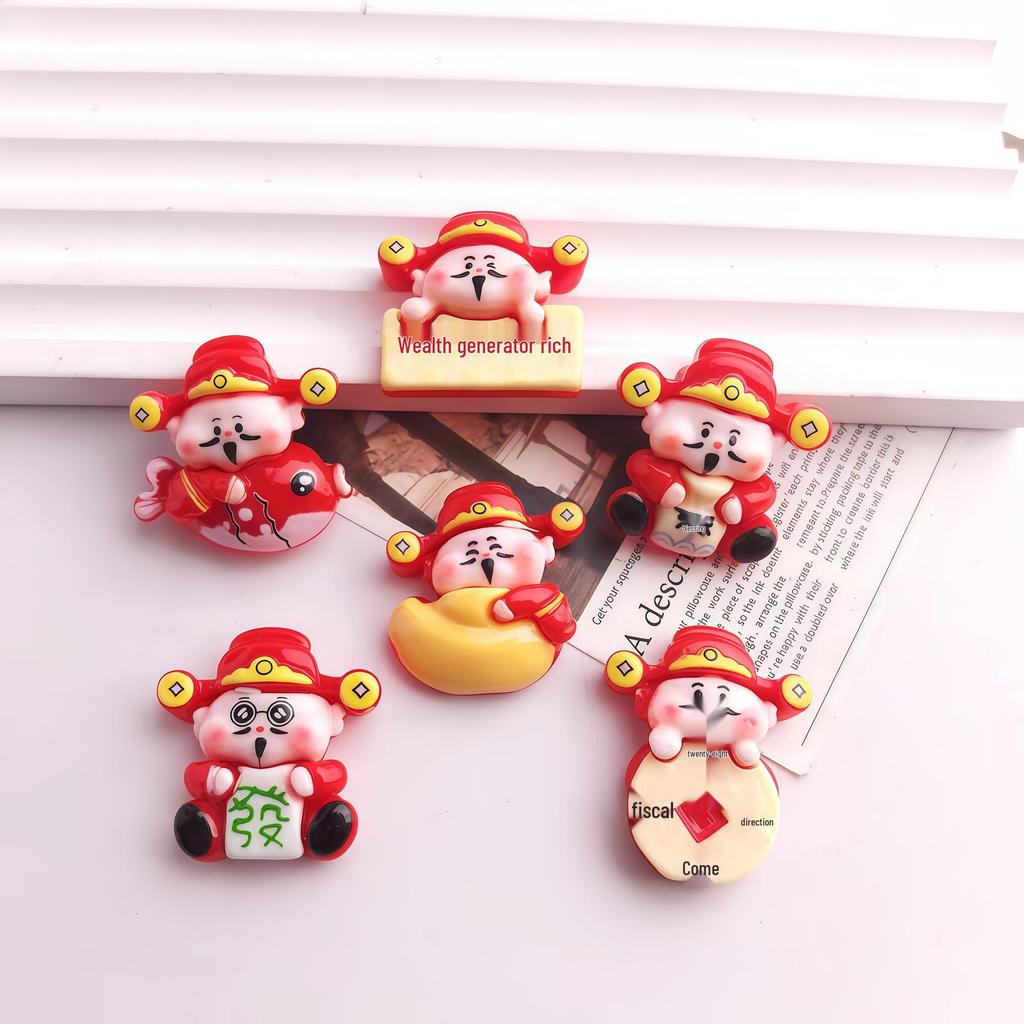 New Year Spring Festival Resin Patches: God of Wealth Ornaments for DIY Jewelry, Car Décor, and Phone Case Keychains