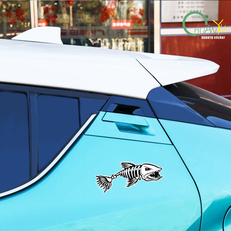 Three Ratels Digital Skeleton Fish Vinyl Car Sticker Decals For Car Boat Fishing Graphics Bone Fighting Angry Fish Sticker