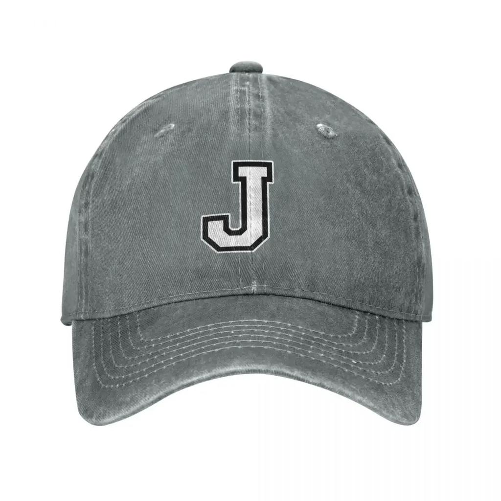 White Letter J Personalized Retro Denim Washed Baseball Caps For Men Cowboy Sunscreen Hats Rock Mens Snapback Cap
