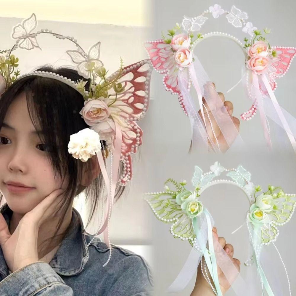 

Sweet Big Butterfly Wing Hairpins Kawaii Elf Ear Headband Elegant Children s Headdress Girls Style 5