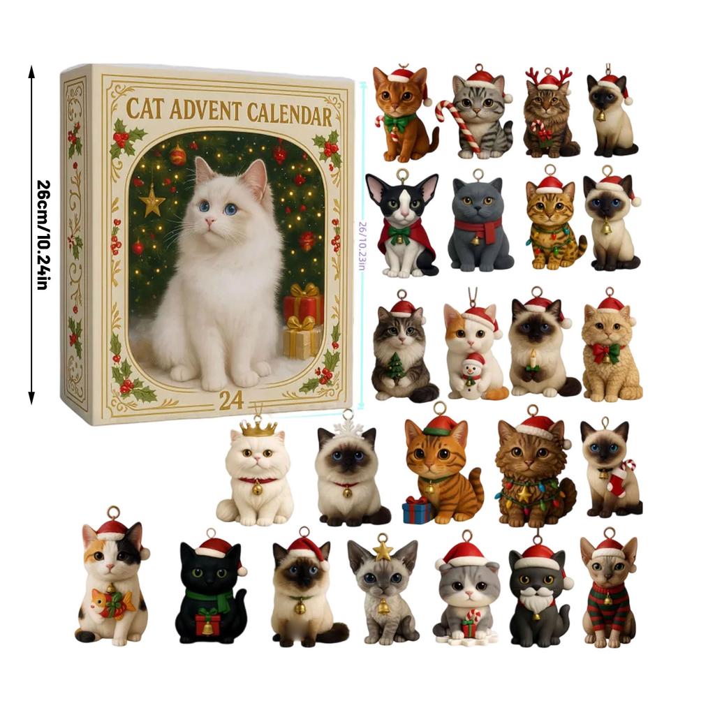 Christmas Ornament 24PCS Acrylic Cat Design 2D Flat Blind Box Festive Holiday Christmas Tree Hanging Decoration Accessory