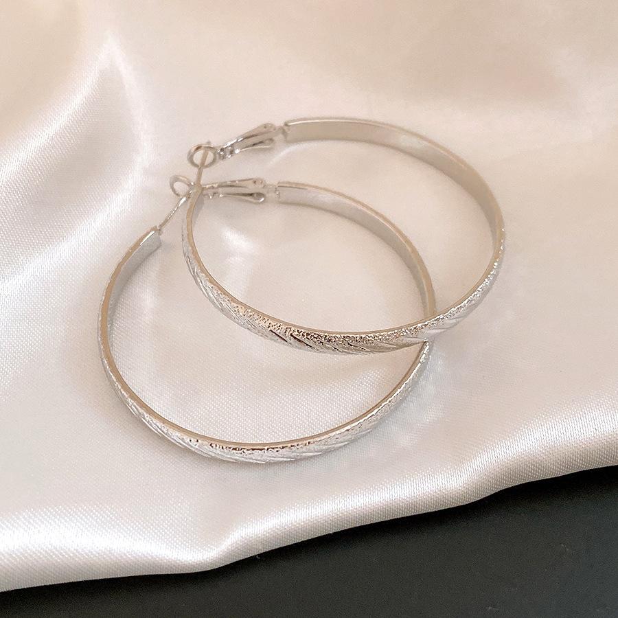 Silver Needle Round Folded Twill Circle Earrings European and American Personality Fashion Temperament Earrings Light Luxury High-end Earrings Women