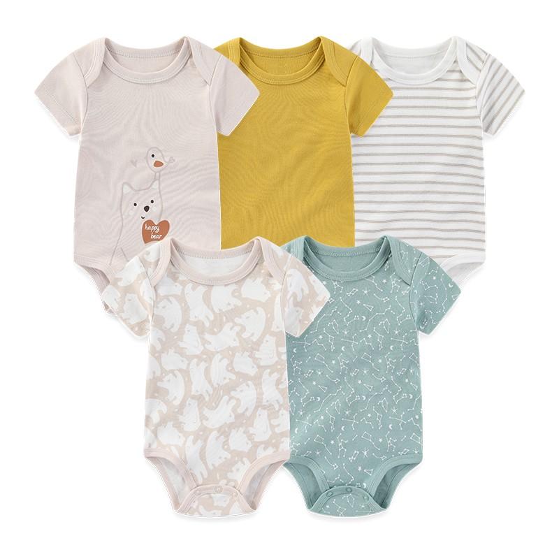

Kiddiezoom 5 Pcs Fashion Baby Boys Girls Bodysuits 100%Cotton Soft Newborn Clothes 12M