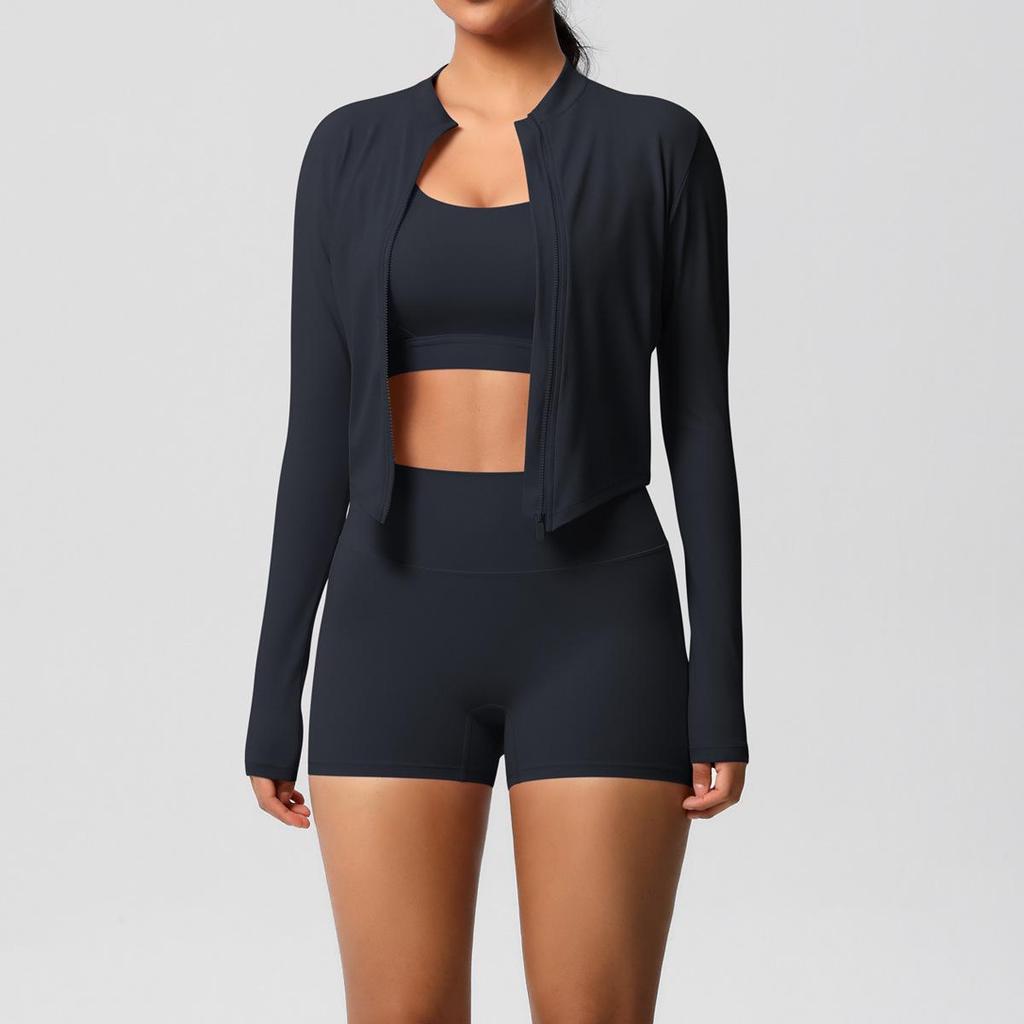 Women's 3-Piece Cloud-Feel Yoga Set: Tight Shorts, Shockproof Vest & Running Jacket
