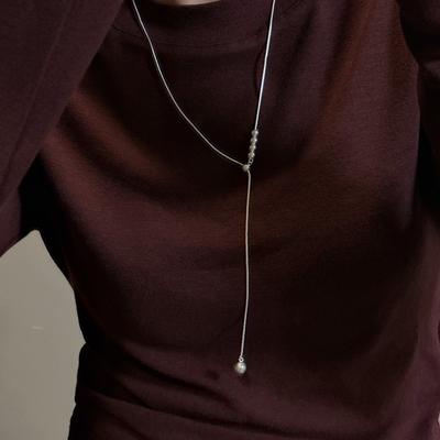 925 Sterling Silver Beads Fashionable Hypoallergenic Custom Pendant Adjustable Sweater Chain Necklace for Women