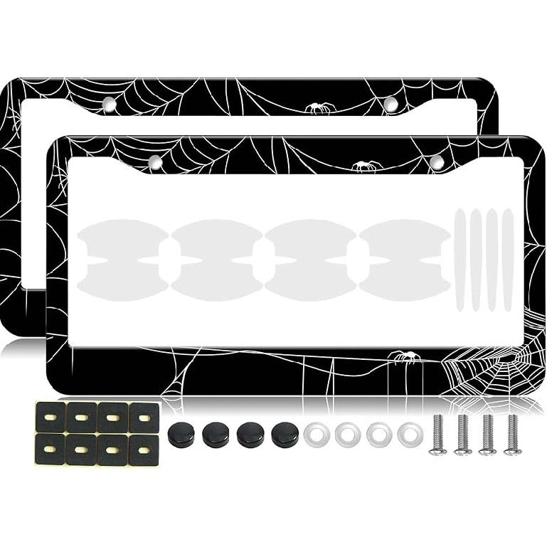 2PCS Yellow Cat Pattern License Plate Frames For Men Women - Universal Aluminum Stainless Steel Kitten Cat Mom Personalized Car Tag Covers Holder