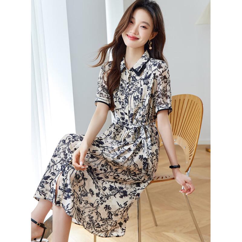 Srcr Women s 16 Momme Silk Printed Lapel Dress EU42