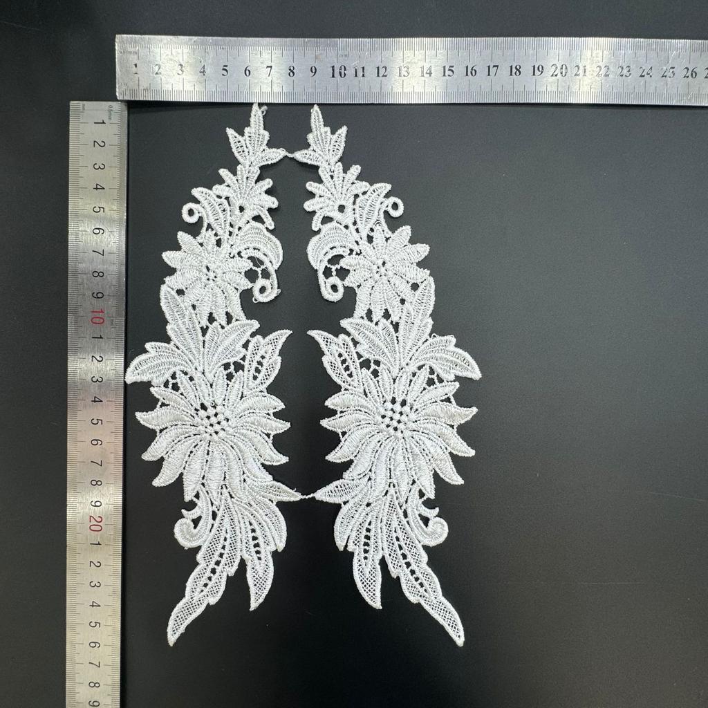 Lace Embroidery Pair Of Flowers, Polyester Light Embroidery Symmetrical Flower Pieces, Water-Soluble Lace, Hollow Lace Accessories Cloth Sticker