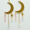 Multi-colored Copper Moon and Sun Raindrop Crystal Earrings