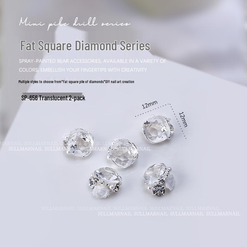

3D Rhinestones: Square Crystal Diamond Nail Art Jewelry, Set of 2