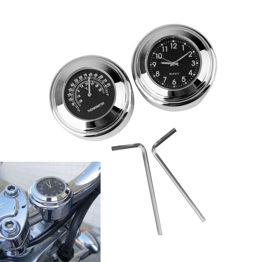 7/8' Motorfiets Stuurbevestiging Kwarts Klok Thermometer Motorfiets Horloge Waterdicht Moto Motorfiets Stuurbevestiging Wijzerplaat Klok