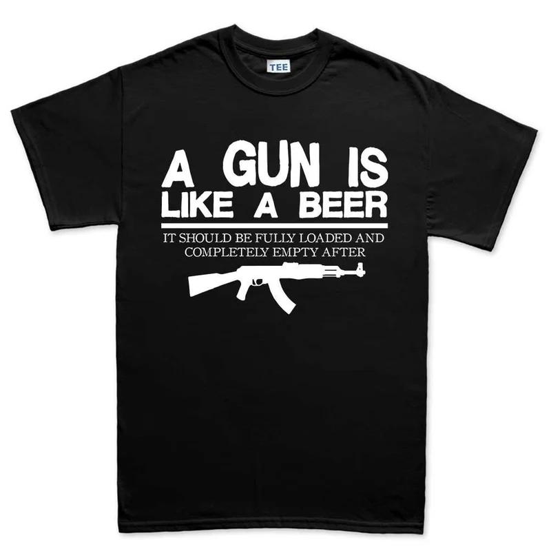 Black Cotton TShirt Gun Beer Style Unisex Fitness Muscle Casual Retro Streetwear S