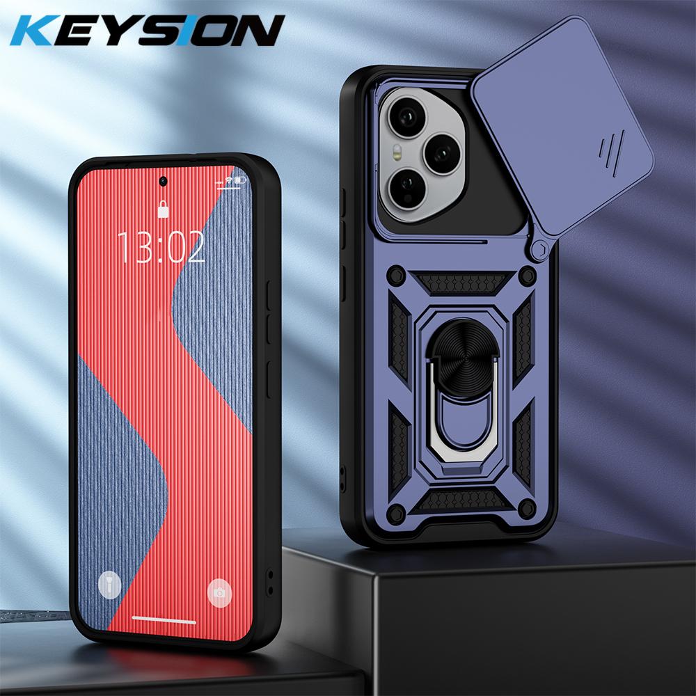 

KEYSION Shockproof Armor Case for HONOR 400 Pro 5G Slide Camera Lens Protection Ring Stand Phone Back Cover for Huawei Honor 400 for Honor 400 синій