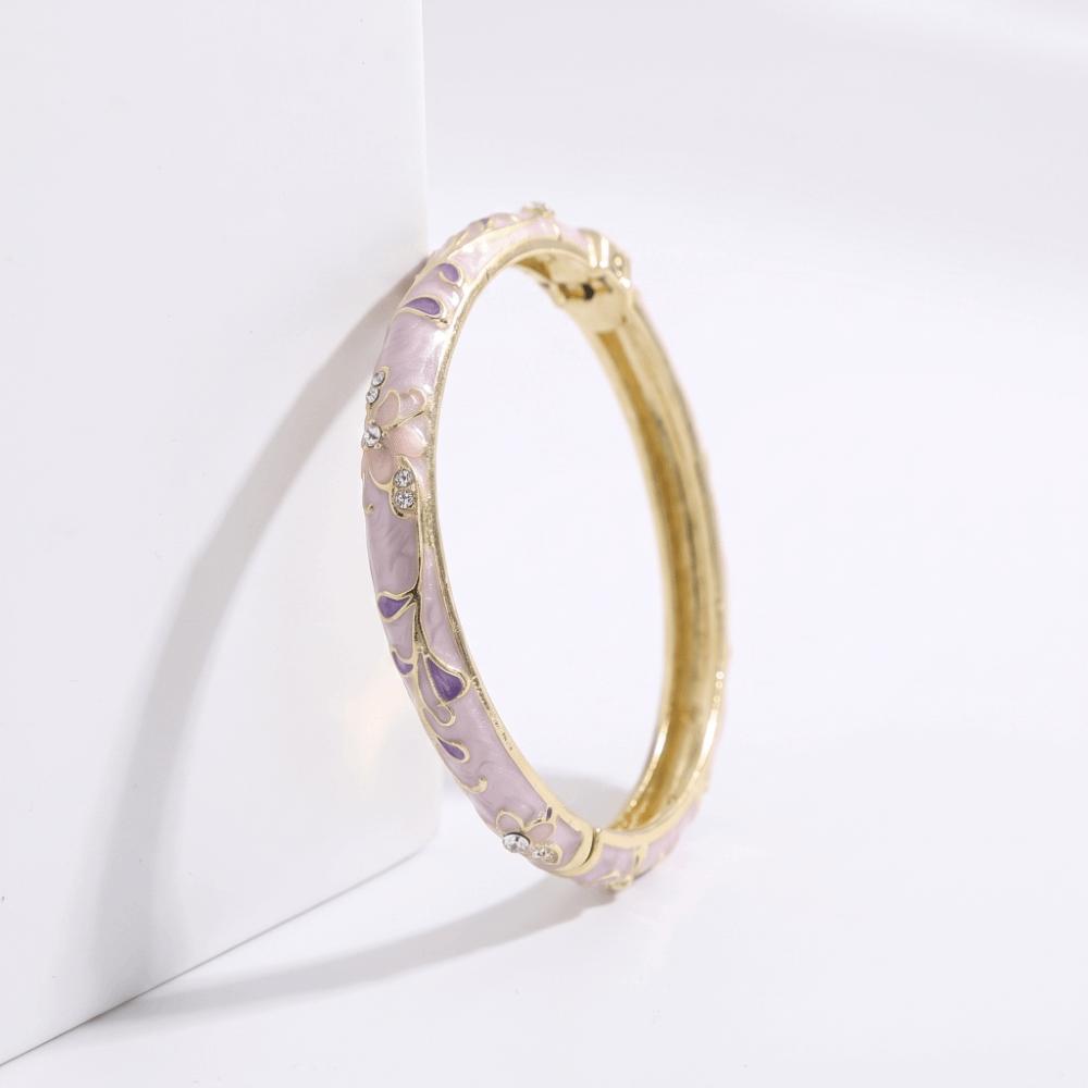 Gold Plated Enamel Bangle Bracelet Retro Light Luxury Flower Enamel Bangle Traditional Chinese