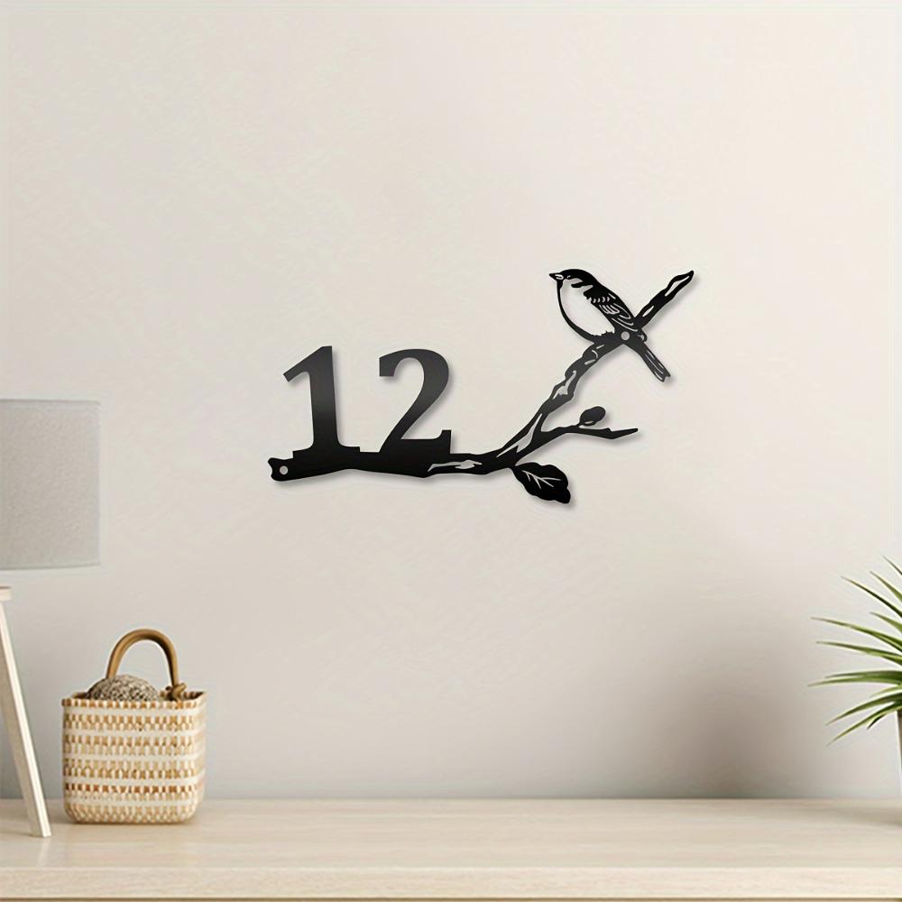 Metal Address Number 12 Sign Wall Mounted Birdhouse Shape Home Decor