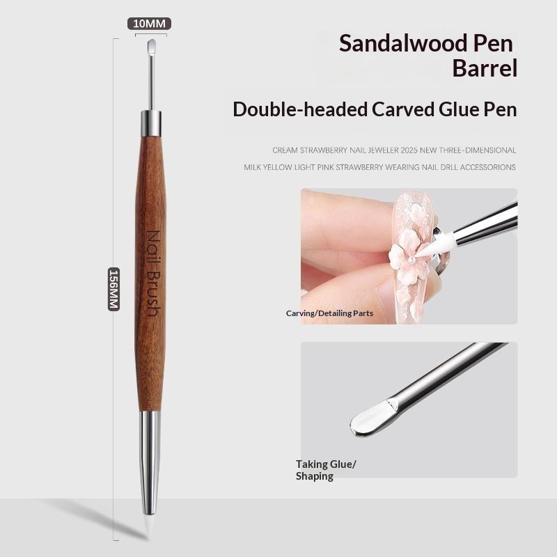 Dual Head Nail Art Flower Painting Brush Silicone Carving Pen Wooden Grip for Manicure Salon Home
