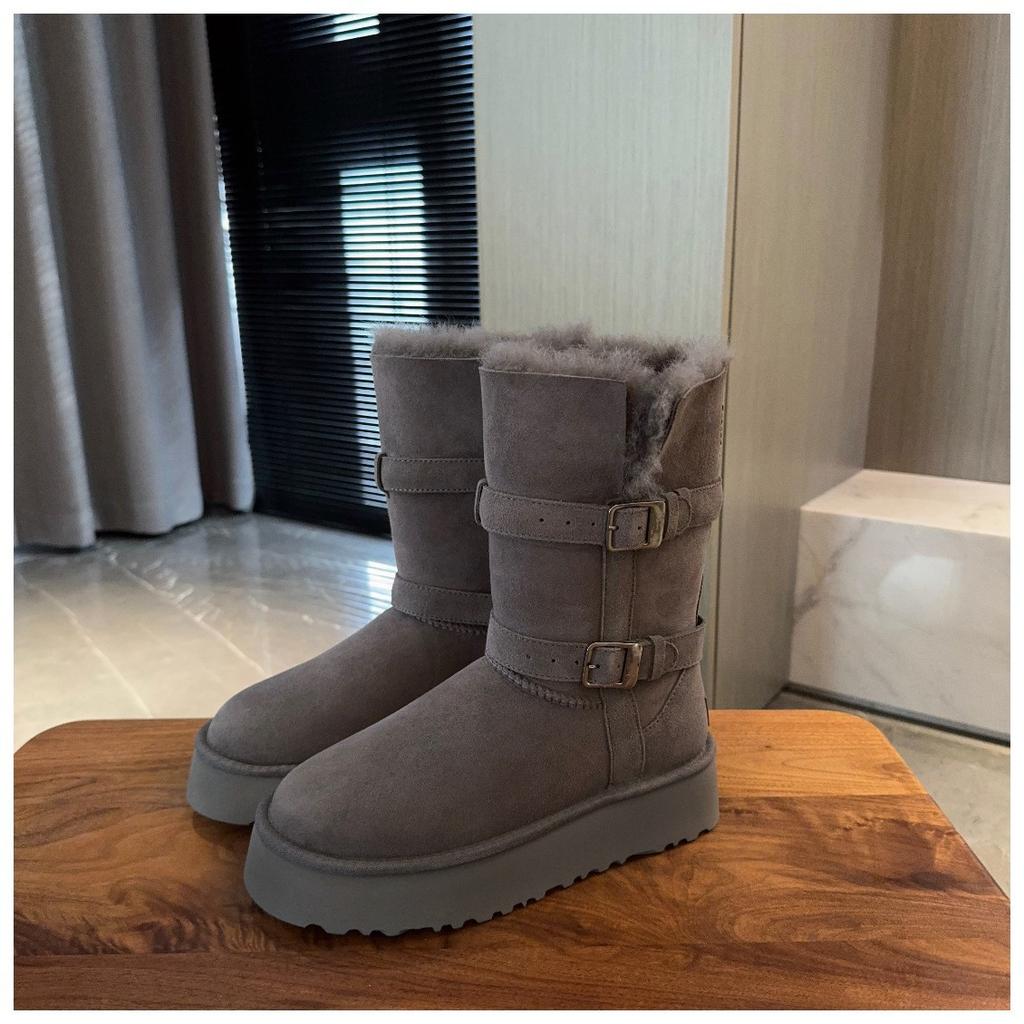 Sangpo Thick-soled Tall Tube Gray Snow Boots Women's Fur Integrated 2025 New Winter Velvet Northeast Cotton Shoes