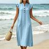 Women V Neck Dress Casual Midi Dress with Flutter Sleeves and Front Button Detail Pocket Dress Summer Loose Fit Dress