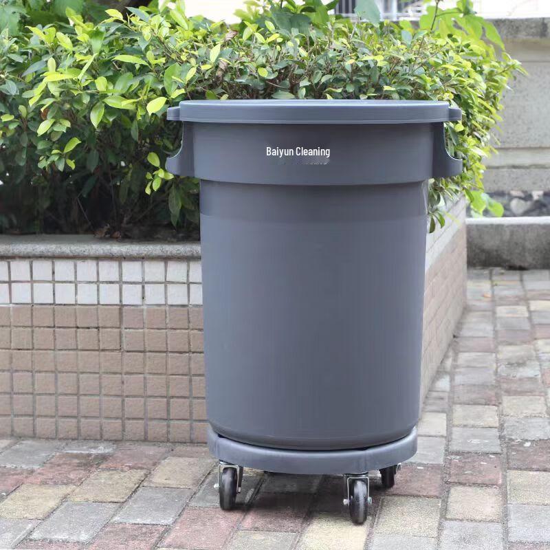 BAIYUN CLEANING 80L Round Outdoor Commercial Trash Can with Wheels and Lid