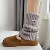 Japanese Style Metal Logo Milky White Cashmere Leg Warmers for Women, Autumn/Winter, American Retro Coffee Brown Fold-Over Slouchy Leg Warmers
