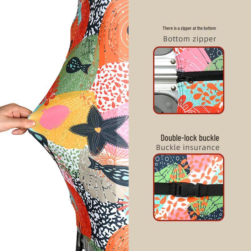 Elastic Zippered Travel Suitcase Protective Cover - Durable, Printed, and Wear-Resistant