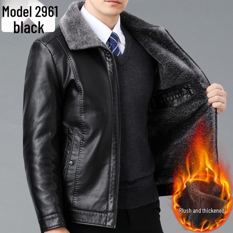 Men's Winter Sheepskin Leather Jacket with Fleece Lining - Thick, Warm Outerwear for Middle-aged and Elderly