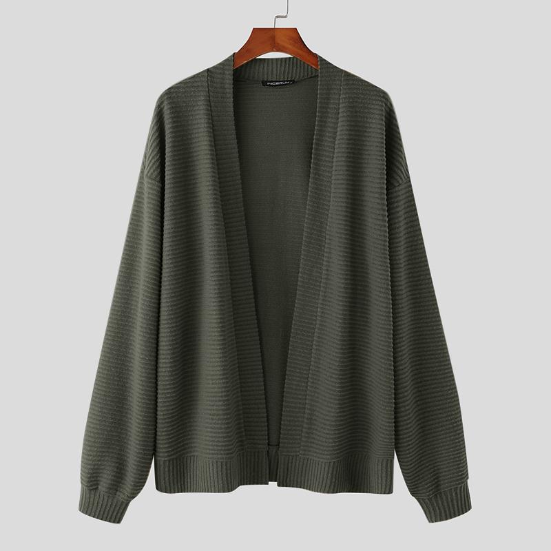 

INCERUN Мужские однотонные трикотажные кардиганы с длинным рукавом и открытым передом L зелёный