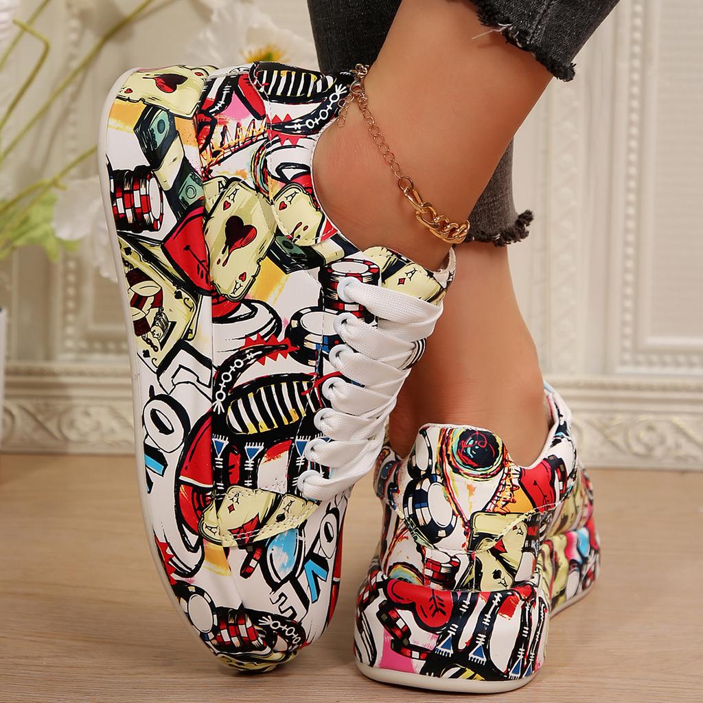 Random Graffiti Women Flats Sneakers Casual Running Shoes Winter 2025 Trend Brand New Sport Travel Shoes Hiking Mujer Zapatos